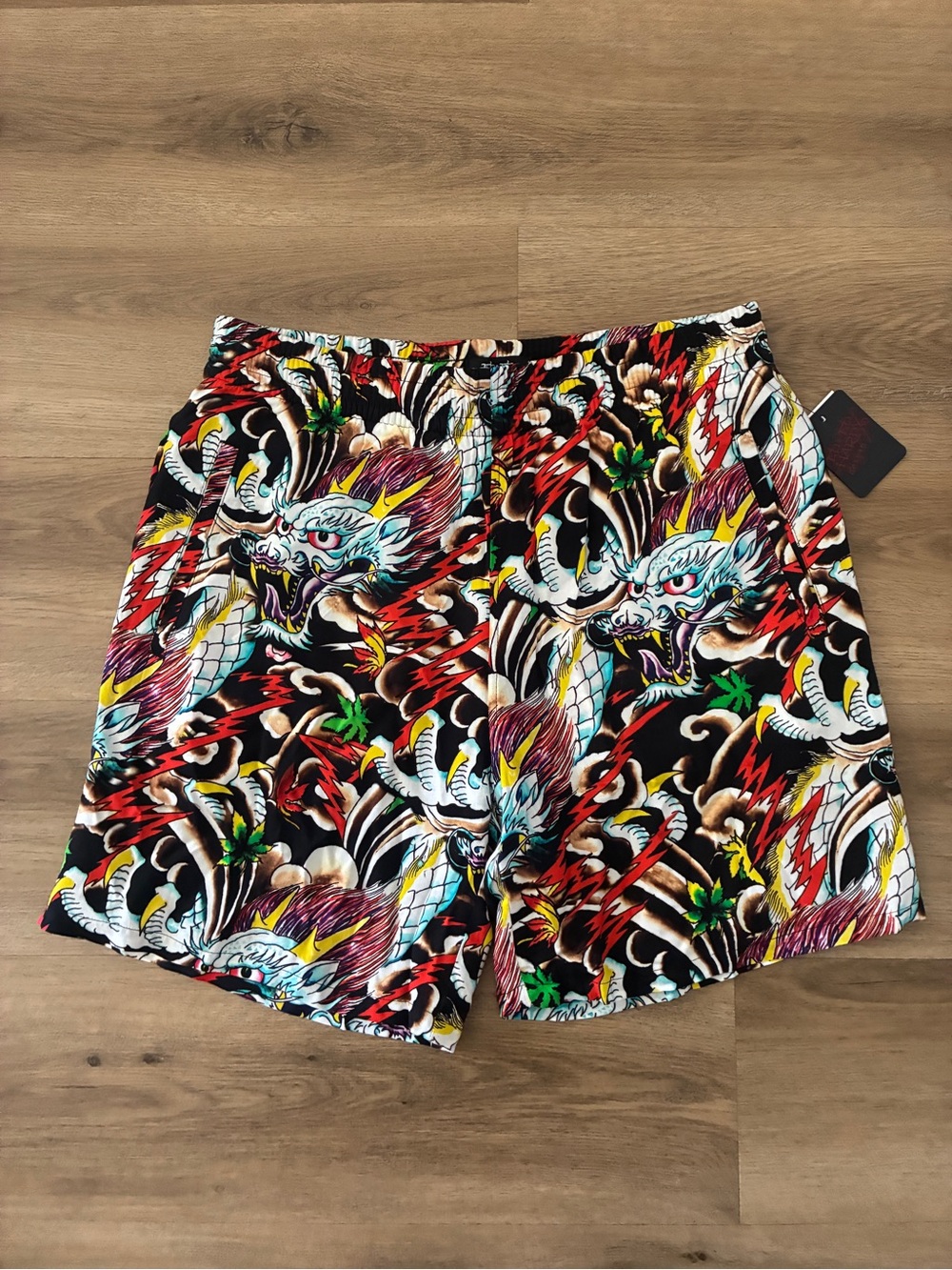 Ed Hardy Men’s Dragon Print Swim Trunks Board Shorts NWT Size M/XL Mesh 
 Y2K